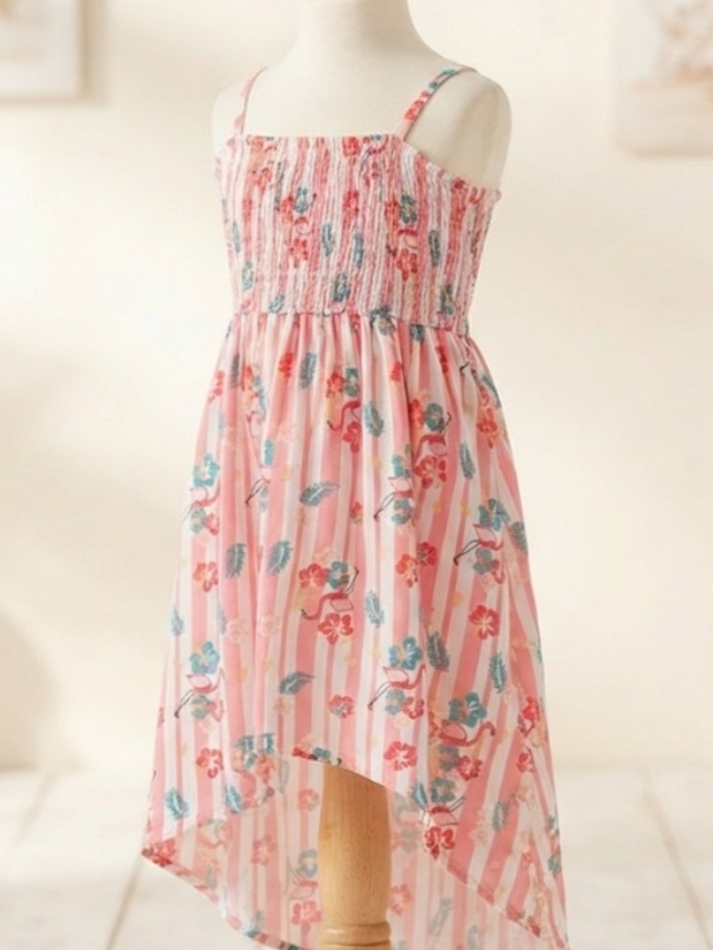 Girls Pink Floral High-Low Sundress